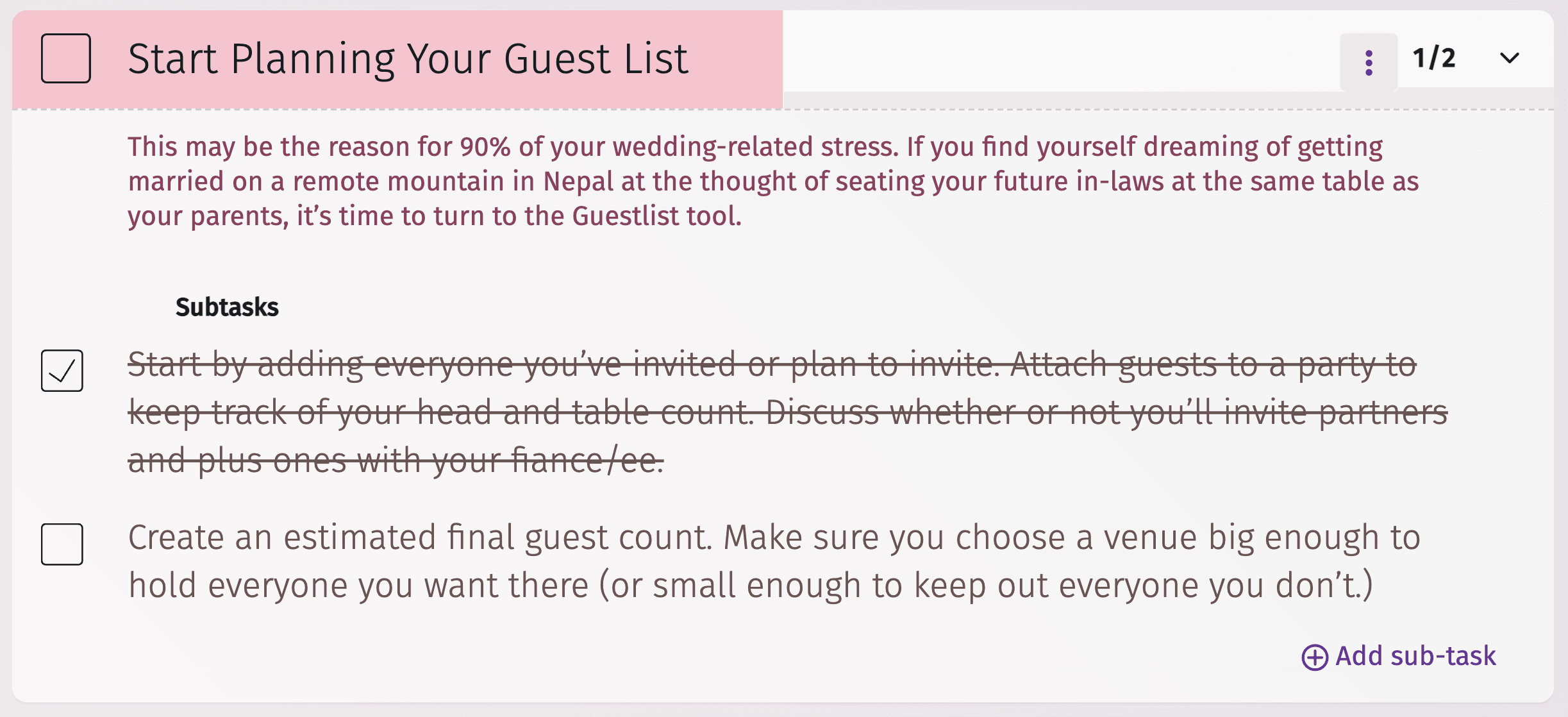 Príklad kontrolného zoznamu, ako začať vytvárať zoznam hostí