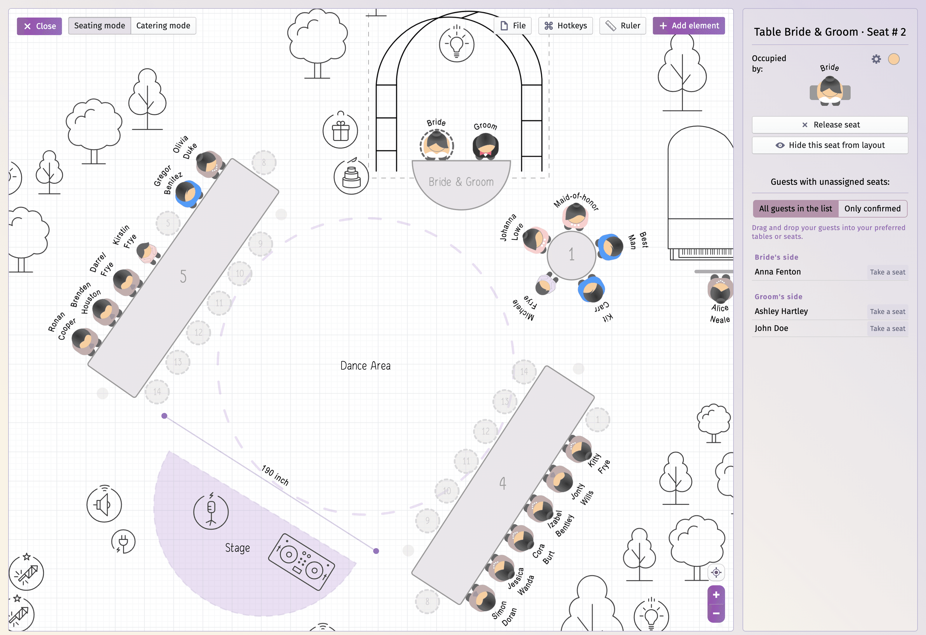 Шаблон схемы рассадки гостей на свадьбе