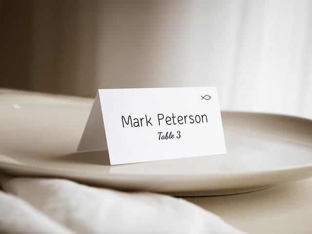 Enhance your event with these sleek and simple place cards, featuring personalized names and table numbers. Perfect for weddings and formal gatherings, these cards bring elegance and organization to your table setting, ensuring a refined and memorable guest experience.