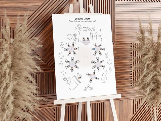 Introducing our stylish and functional seating chart, the perfect solution for organizing your next event. Set against a chic wooden backdrop with elegant pampas grass accents, this chart blends modern design with natural elements. Clearly labeled and thoughtfully arranged, it ensures guests can easily locate their seats, enhancing the overall experience of your wedding, banquet, or special gathering.