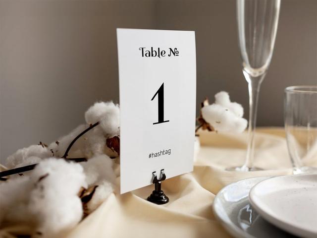 Add a chic touch to your table settings with this elegant table number card. Displayed in a stylish holder and complemented by soft, natural décor, it's perfect for guiding guests at weddings or formal events while enhancing the overall aesthetic with simplicity and charm.