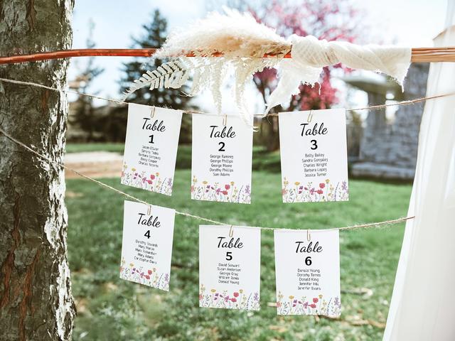 Enhance your outdoor celebration with these whimsical floral-themed table cards. Suspended by twine, each card adds a touch of nature-inspired beauty, making it easy for guests to find their seats in style. Perfect for rustic weddings or garden parties, these cards combine elegance and charm for a truly memorable event.