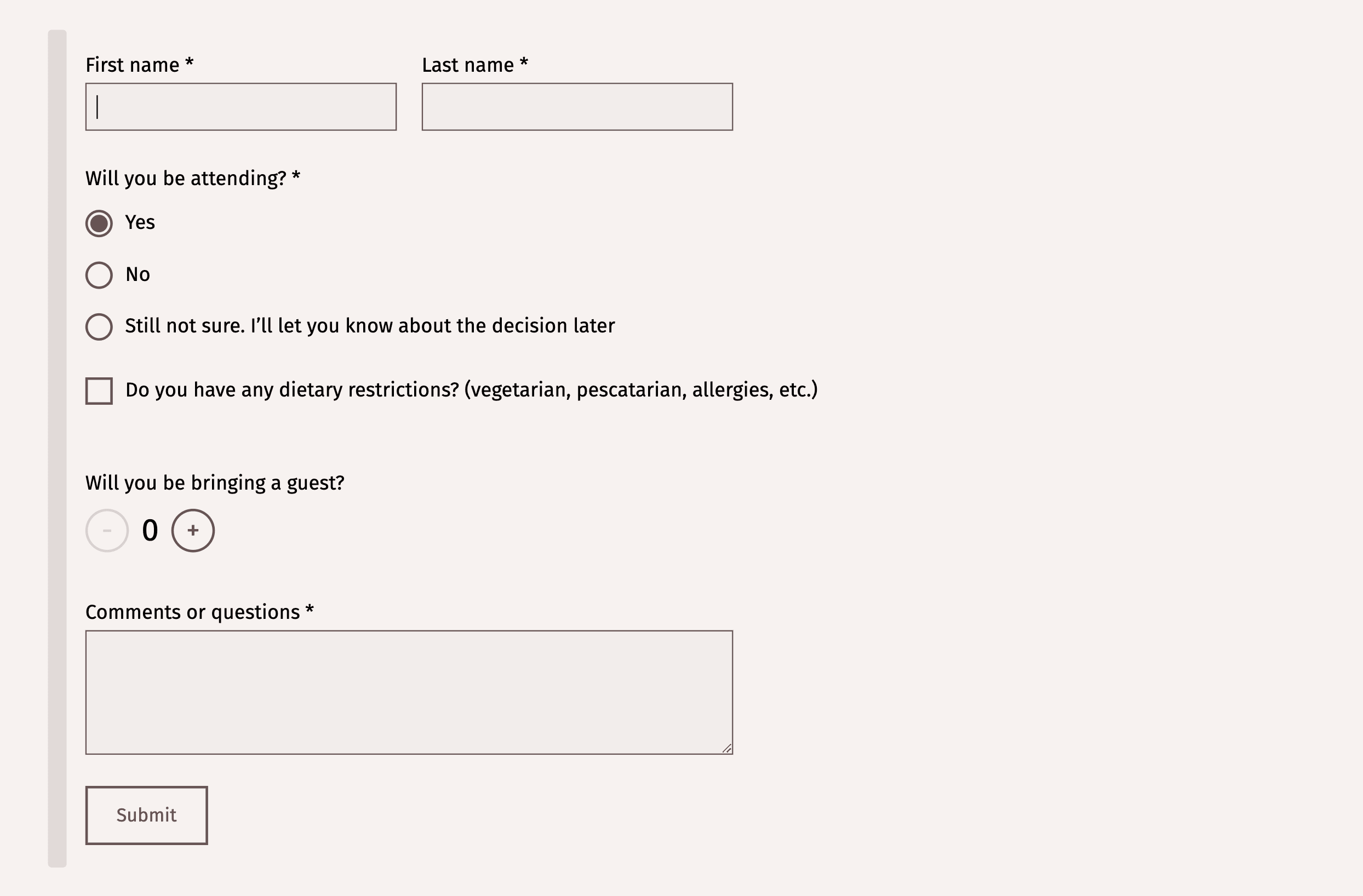Управление списком гостей на панели управления свадебного сайта RSVP