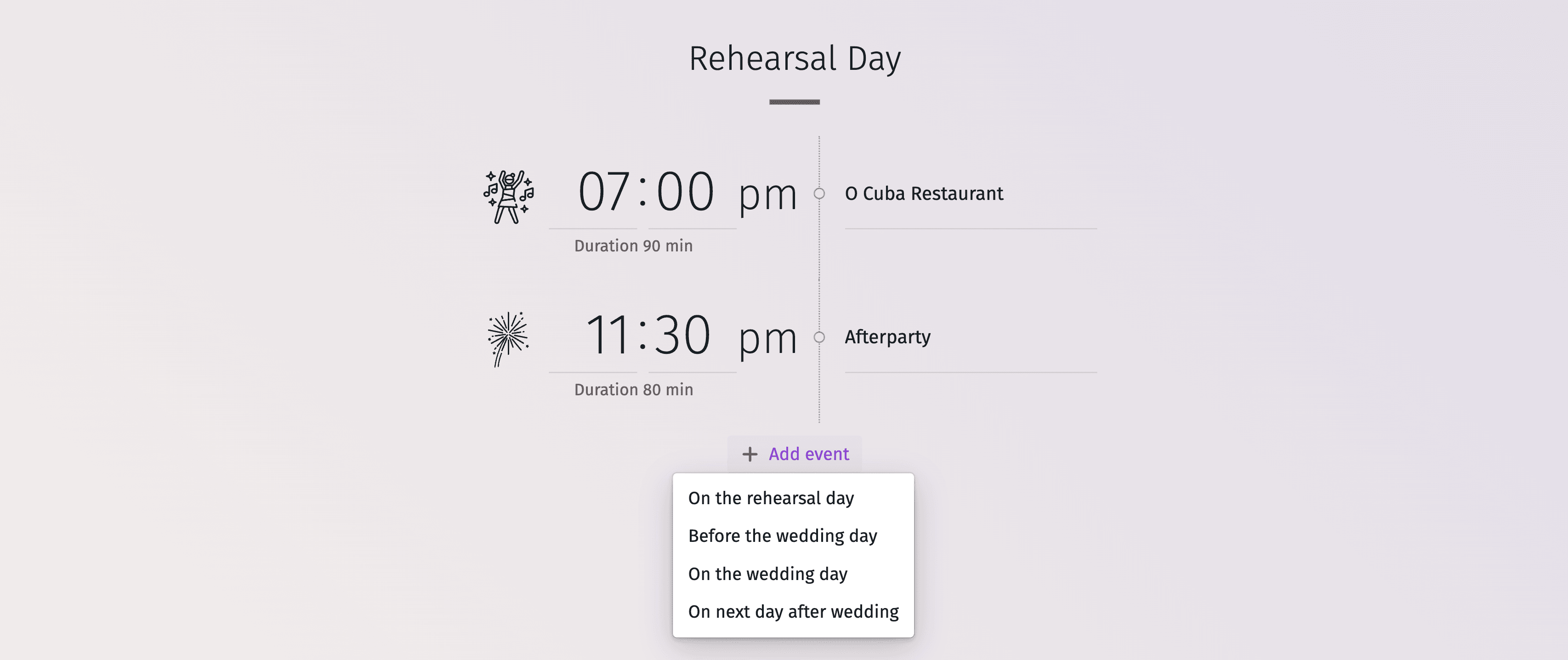 Imagem que representa um plano cronológico do dia do casamento, desde os preparativos matinais até às celebrações nocturnas