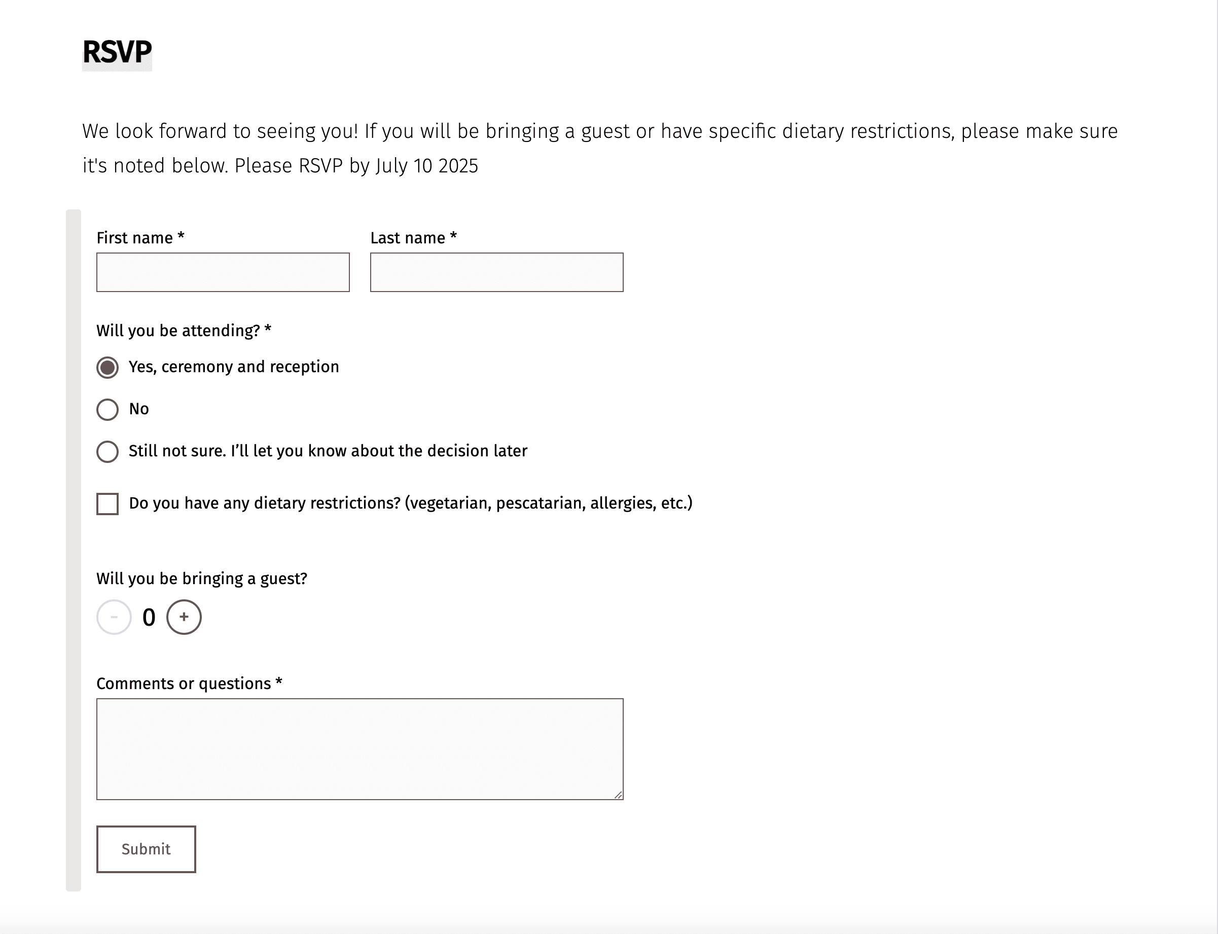 현대적이고 사용자 친화적인 웨딩 웹사이트용 FAQ 인터페이스로, 유익한 텍스트와 매력적인 아이콘, 부드러운 색상을 결합하여 친근하고 접근하기 쉬운 리소스를 만들 수 있습니다.