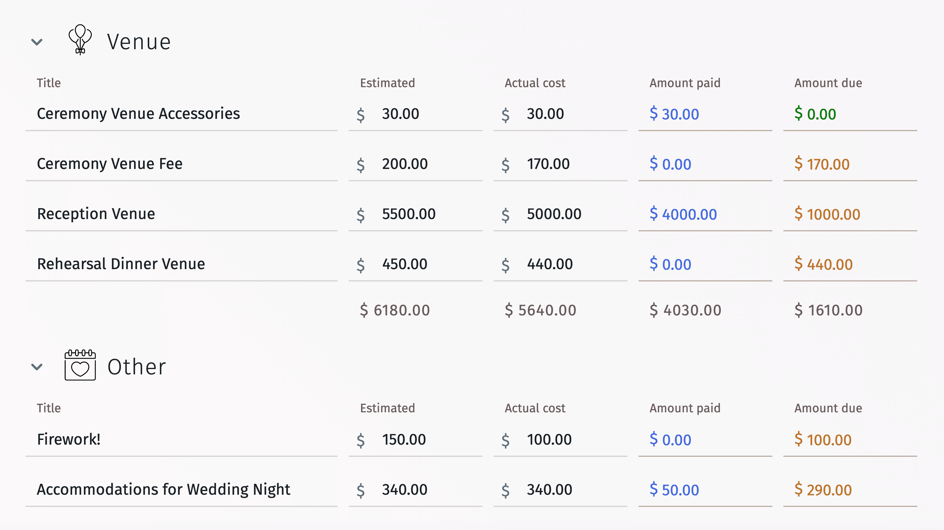 Ilustração de uma calculadora de orçamento de casamento