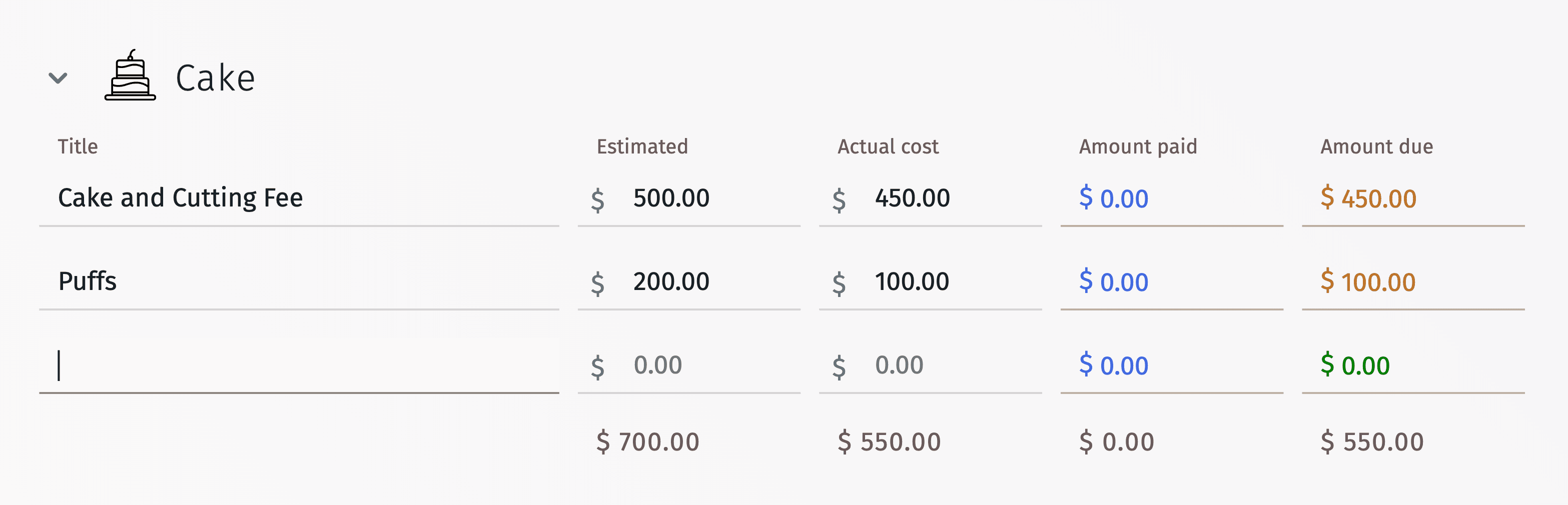 Ejemplo de calculadora de presupuesto de boda