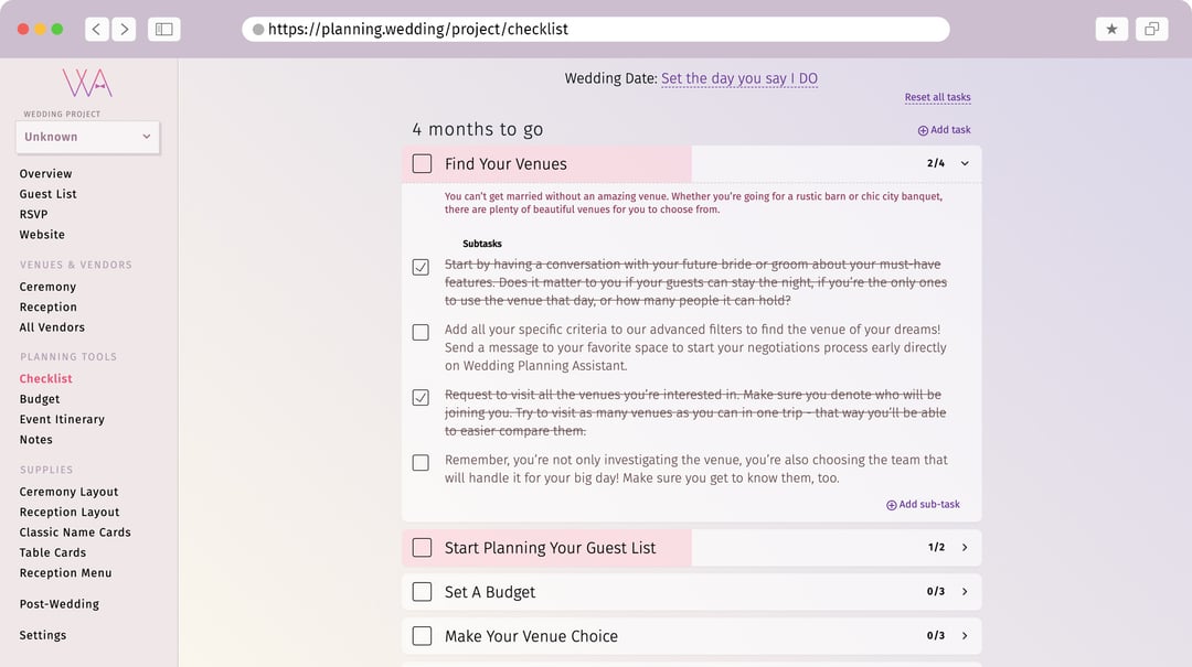 Een complete checklist voor het plannen van uw bruiloft