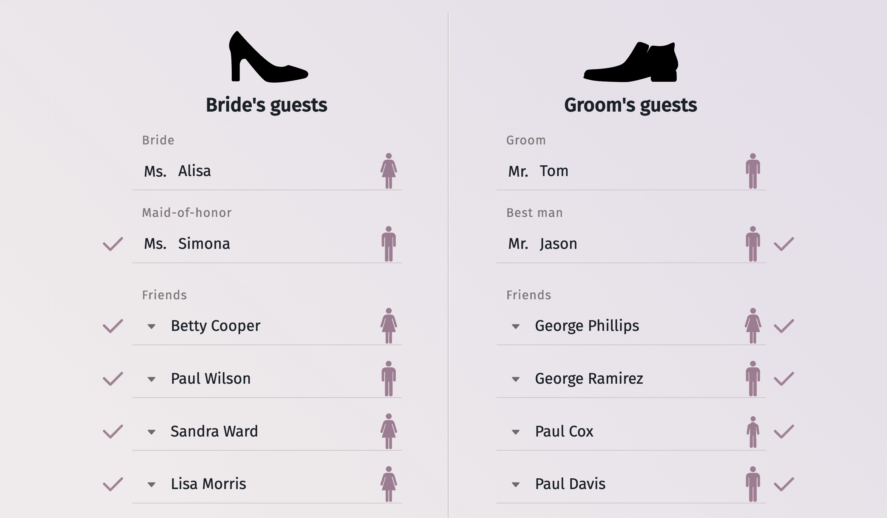 Guest list being edited collaboratively in Google Sheets