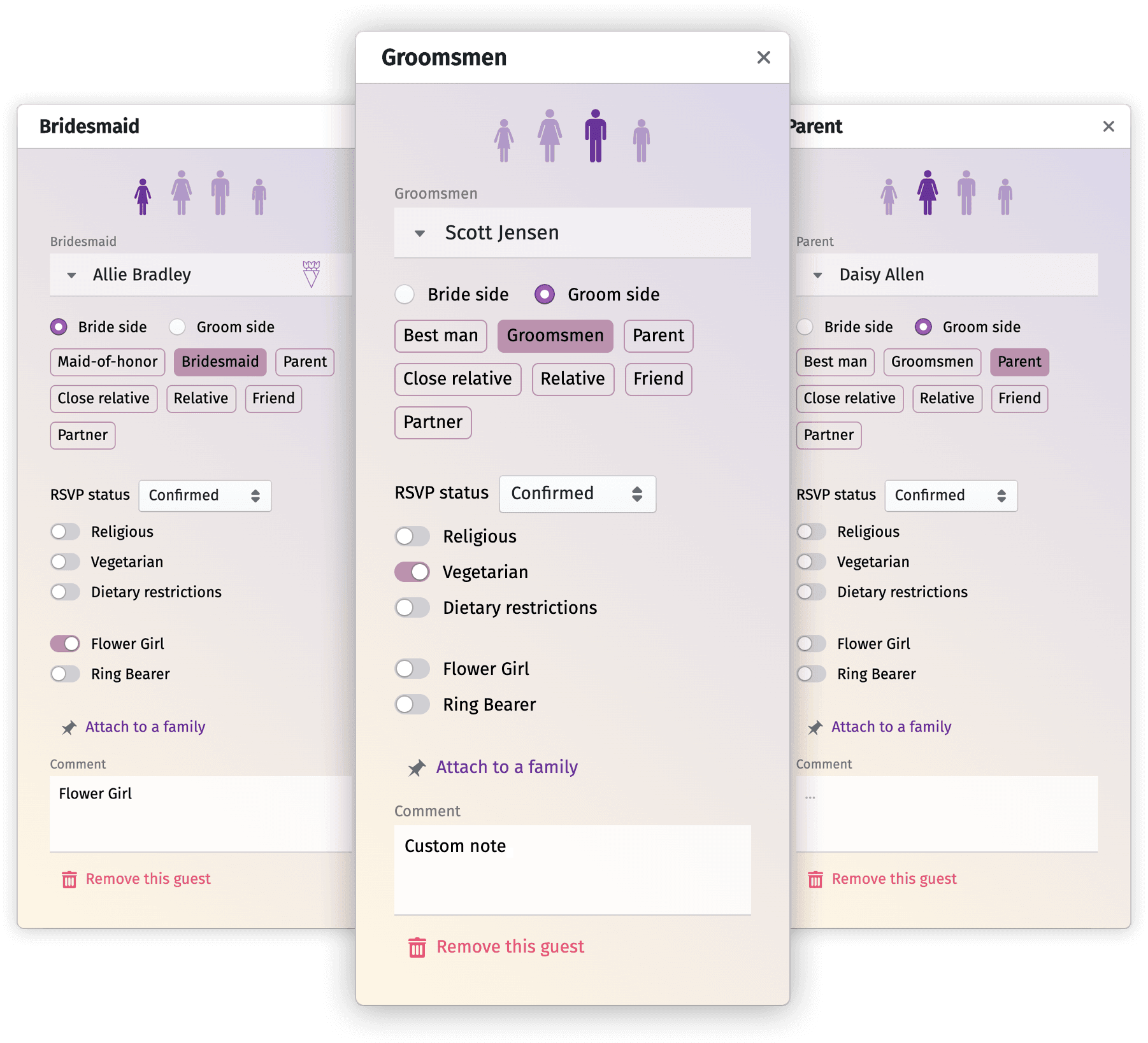 Digital guest list template displayed on a computer screen