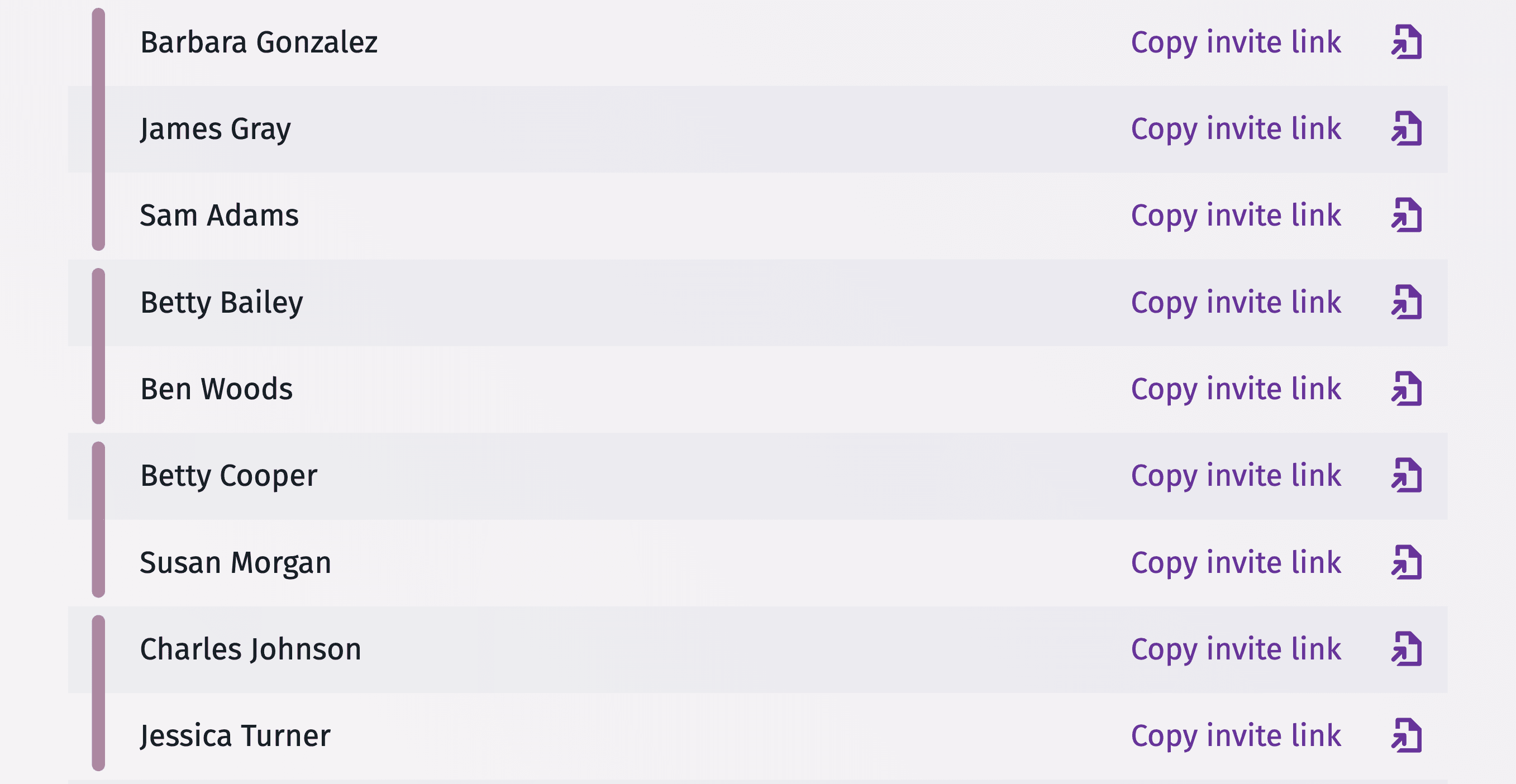 Interfaccia interattiva per la lista degli invitati sul sito web RSVP di un matrimonio visualizzata su un tablet