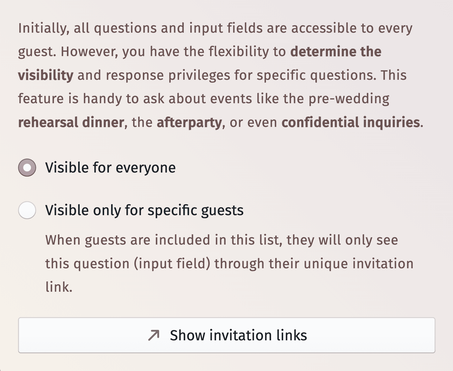 RSVP settings on a modern wedding website