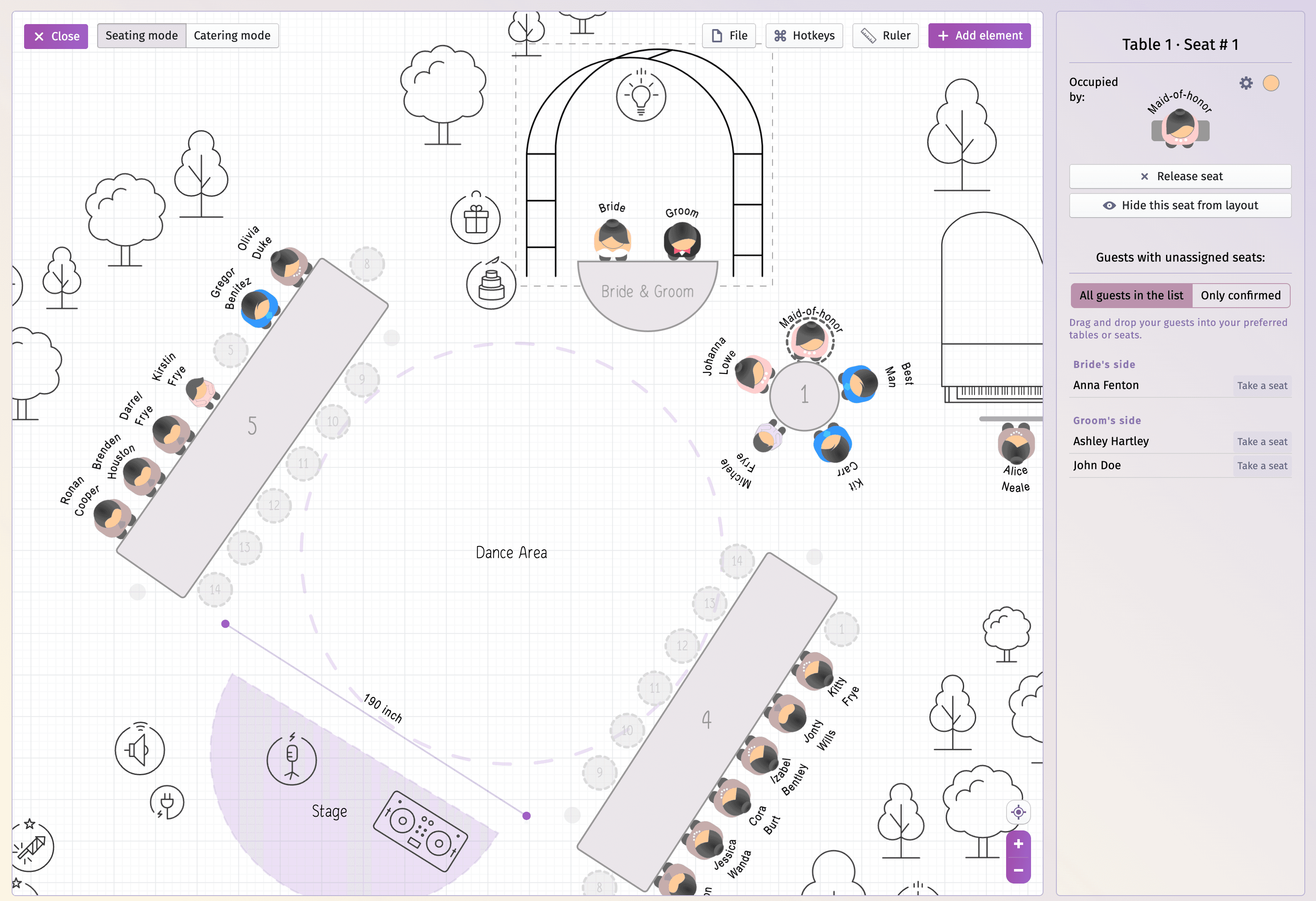 Application du plan de table pour les mariages