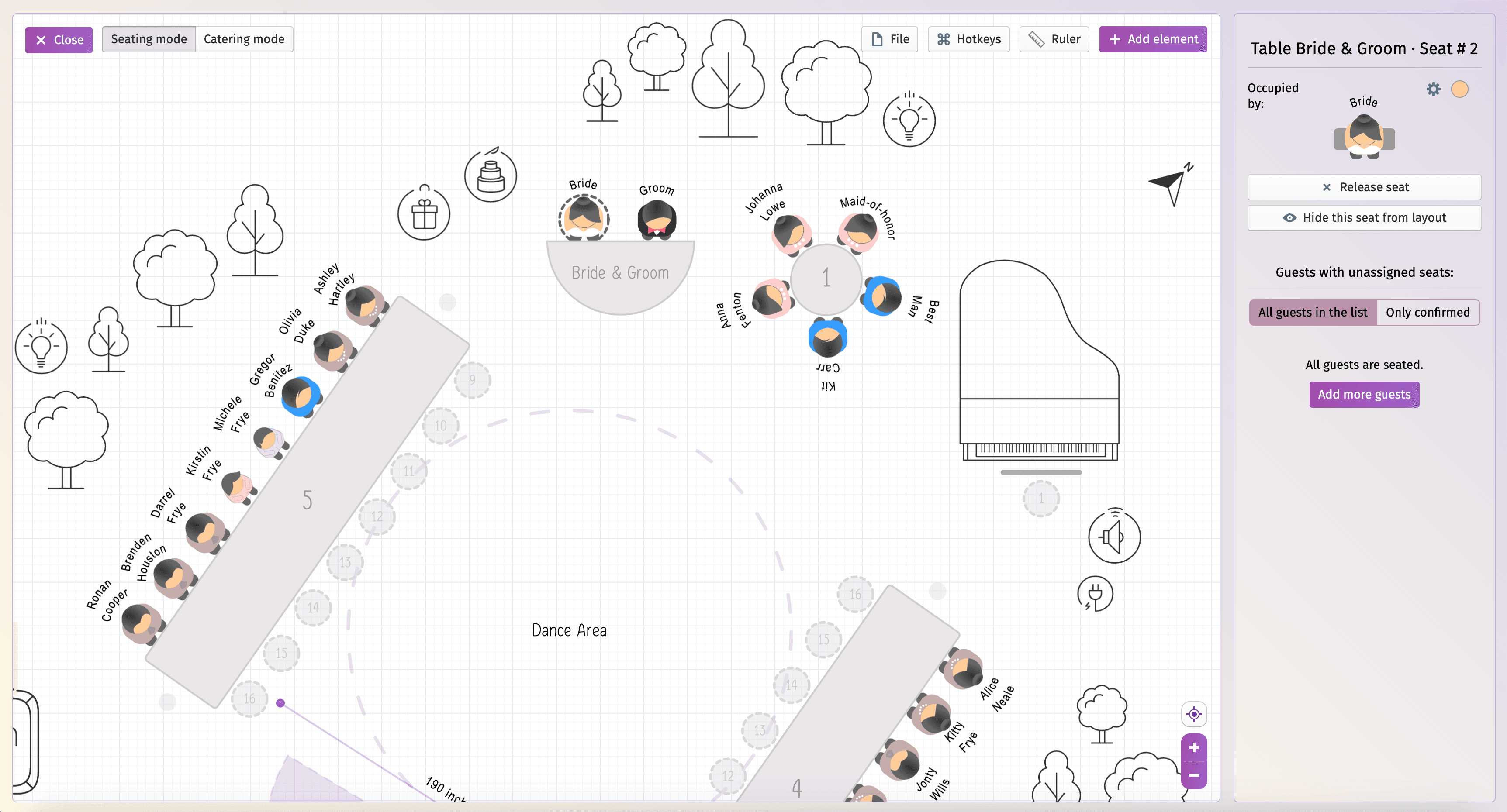 Illustrazione dell'interfaccia per la creazione di tabelle di posti a sedere