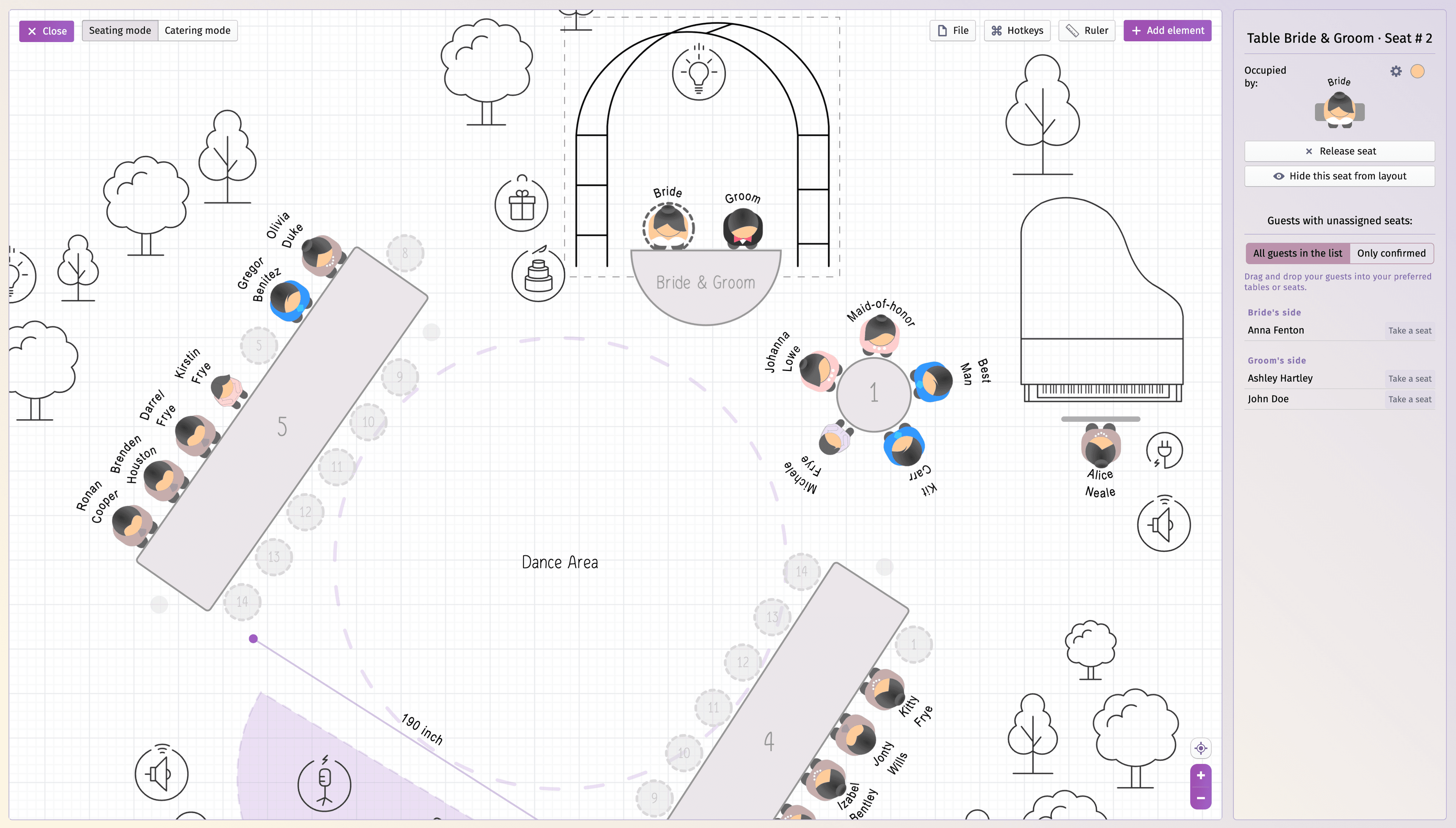 Créateur de plan de table pour les mariages