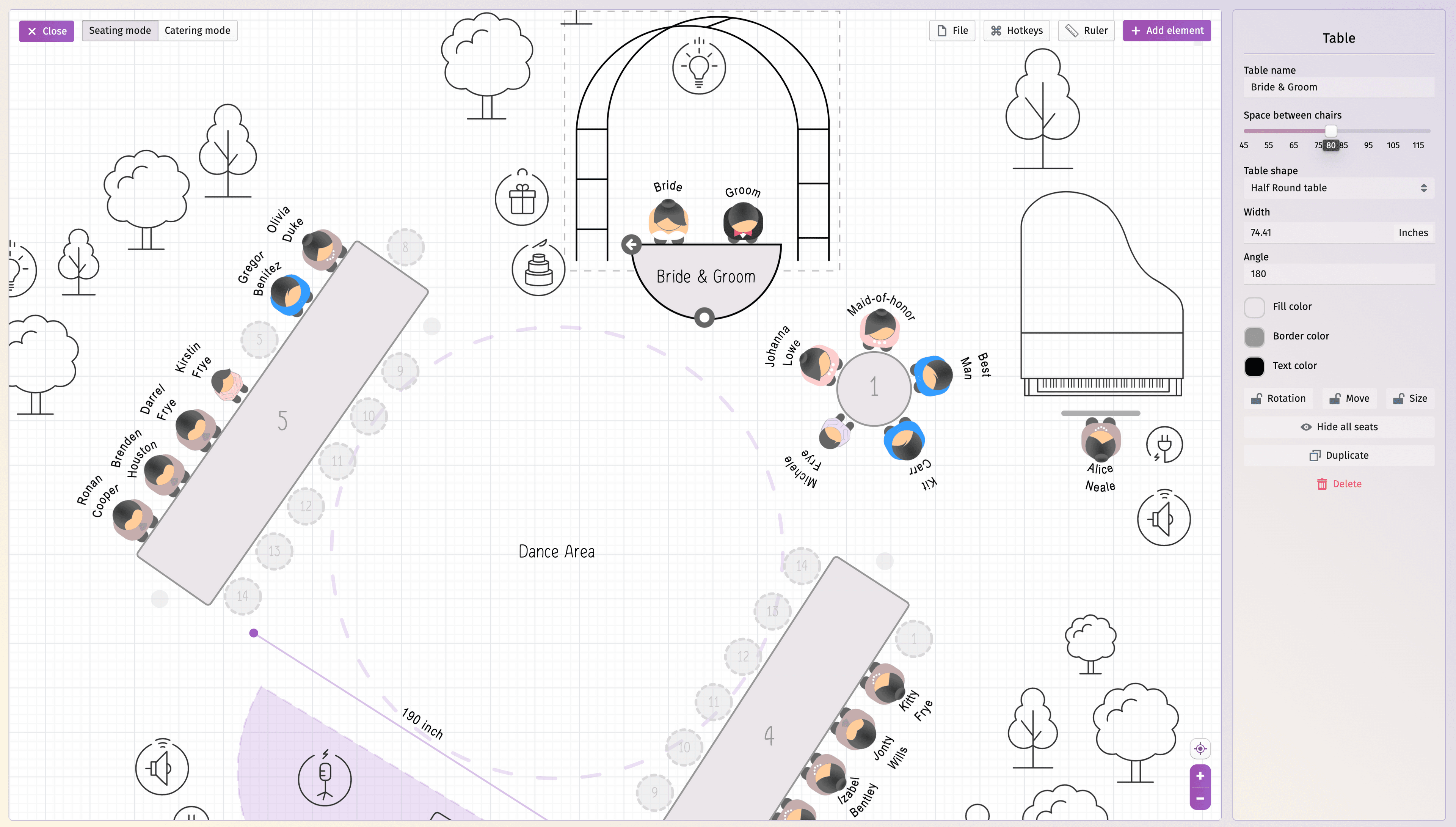 Wedding table seating chart