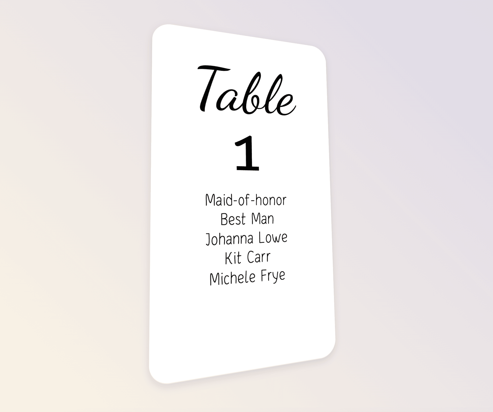Example table seating cards