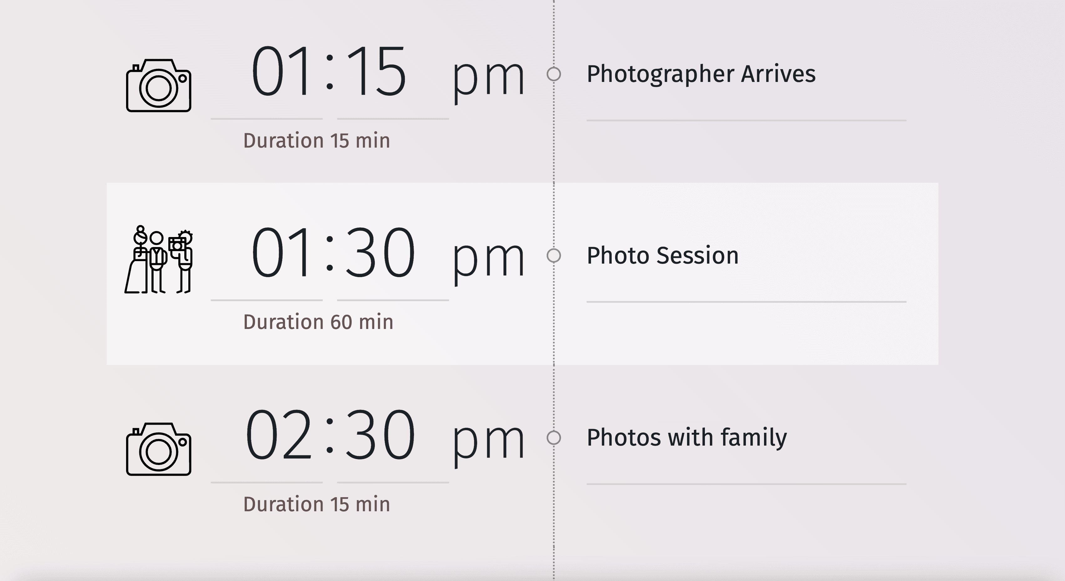 Visual guide to a typical wedding ceremony timeline with event sequences.