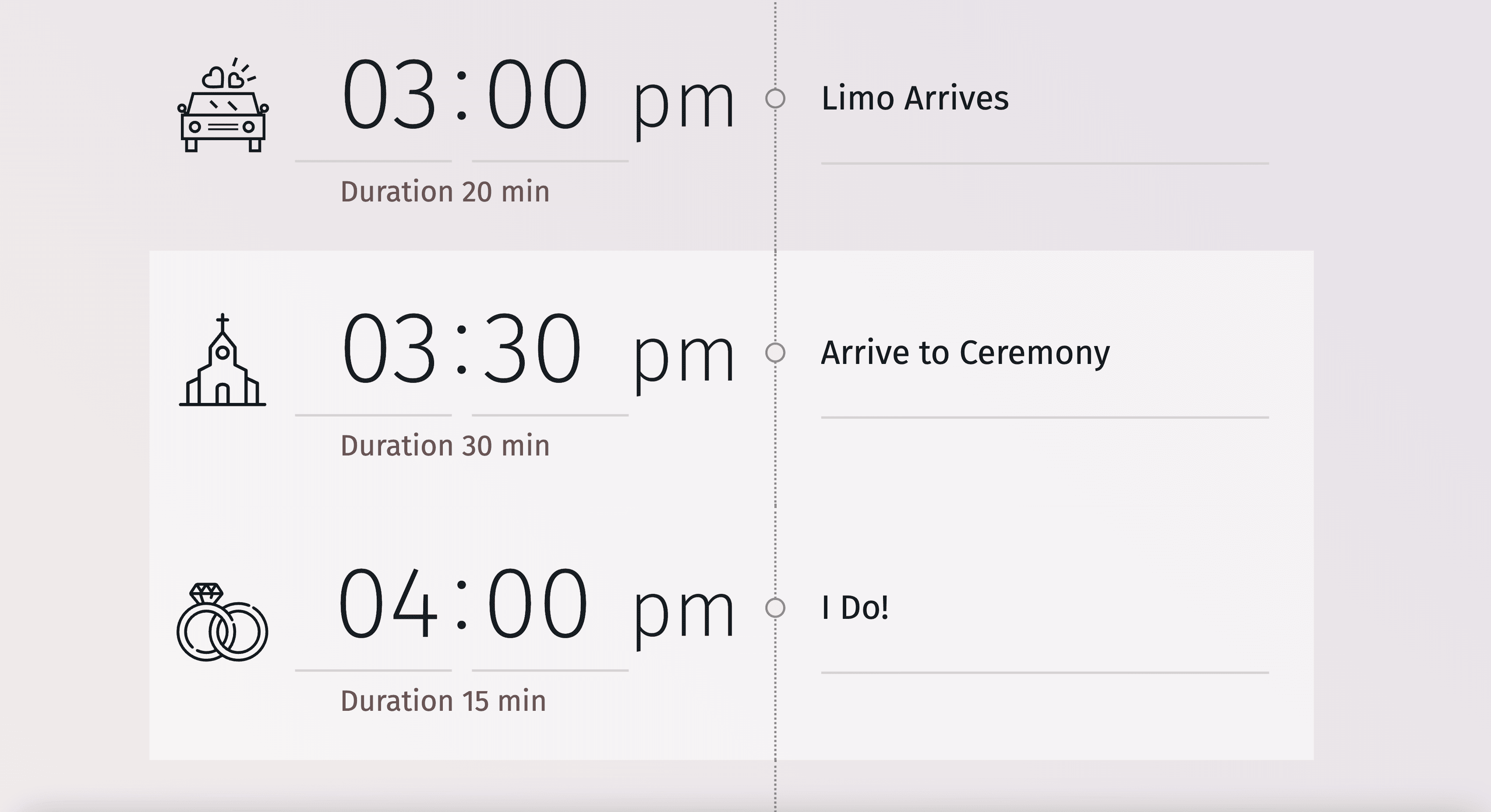 Detailed chart depicting the order of events in a wedding ceremony.