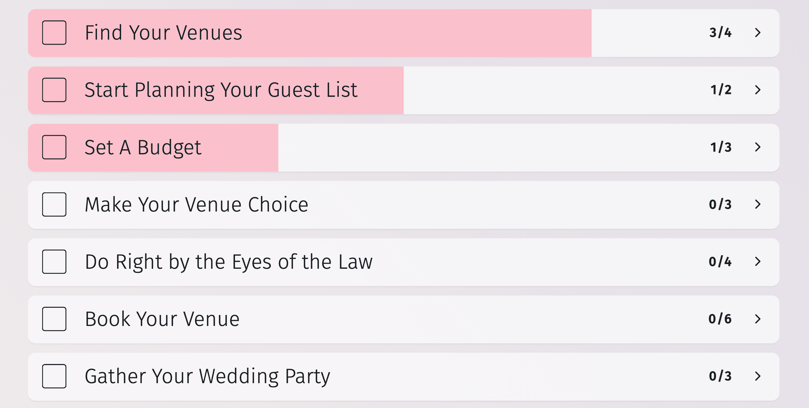 Lista de controlo pormenorizada do planeamento do casamento para 6 meses, com discriminação das tarefas mensais.