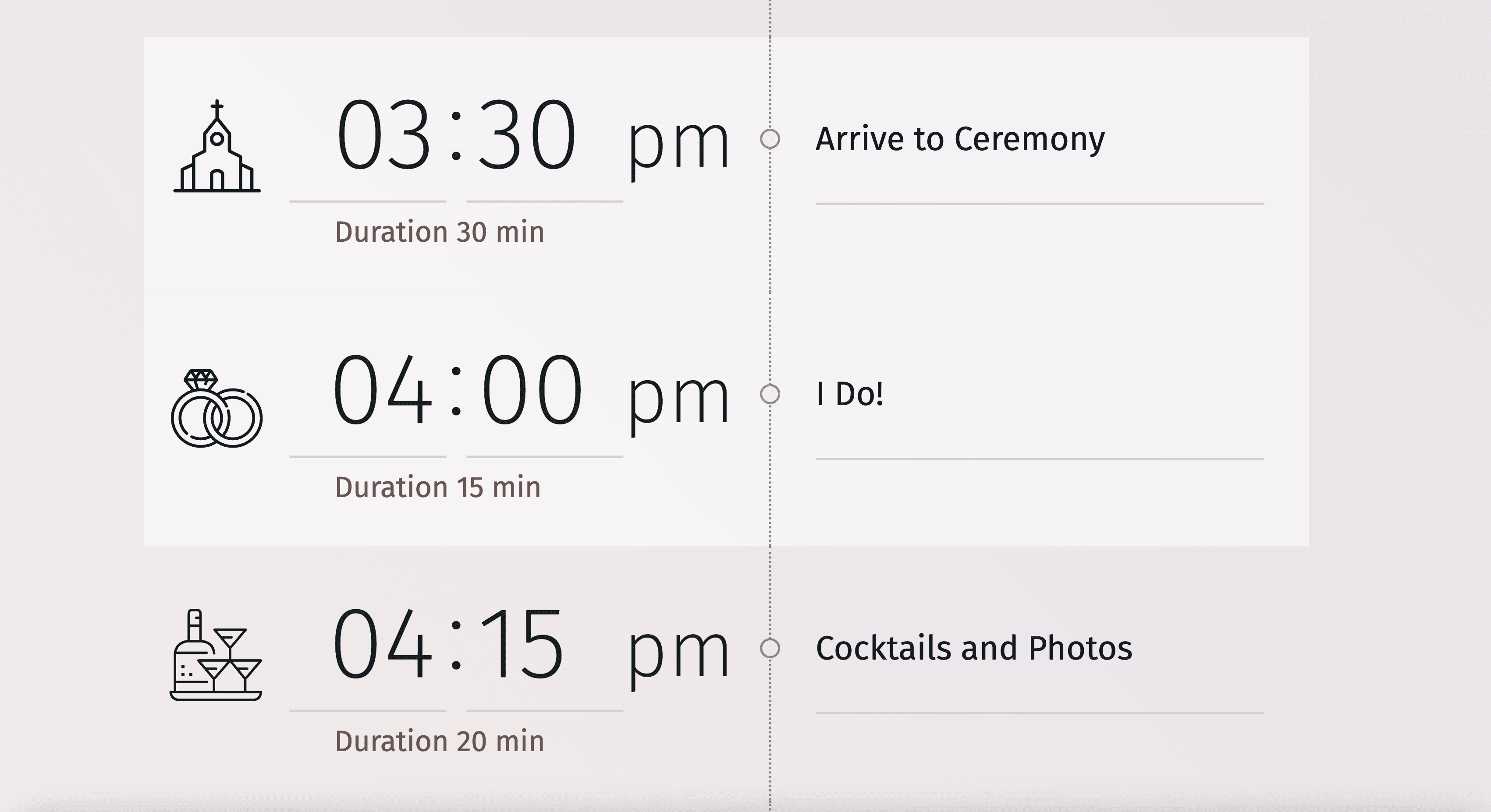 Modelo de cronograma de casamento com código de cores para facilitar a organização e o planeamento.