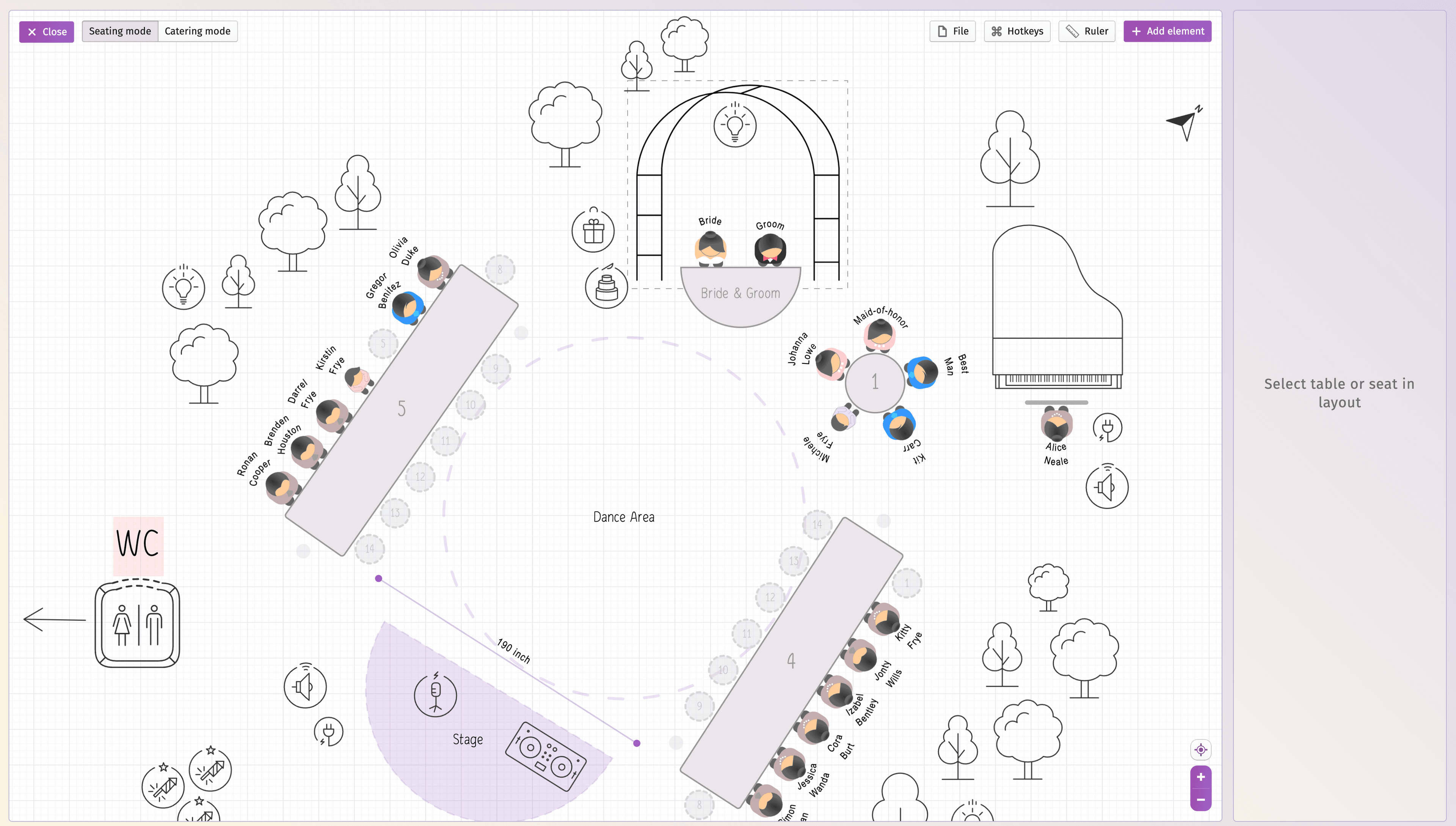 Plan de table pour la réception de mariage