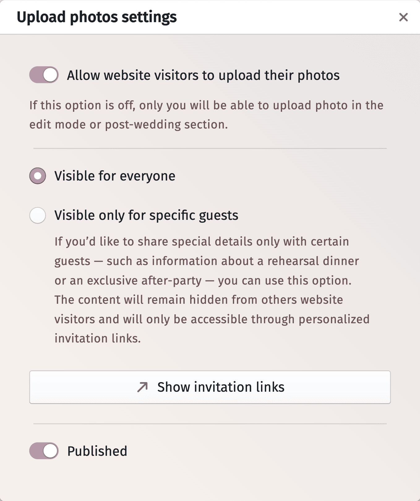 Jednoducho použiteľné rozhranie na nahrávanie fotografií pre svadobných hostí