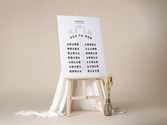 Faceți ca ziua nunții dvs. să fie fără cusur cu acest afișaj elegant al graficului locurilor pentru ceremonie. Proiectat perfect pentru a vă ghida invitații, acesta adaugă o notă de rafinament evenimentului dvs., asigurându-se în același timp că fiecare își găsește locul cu ușurință.