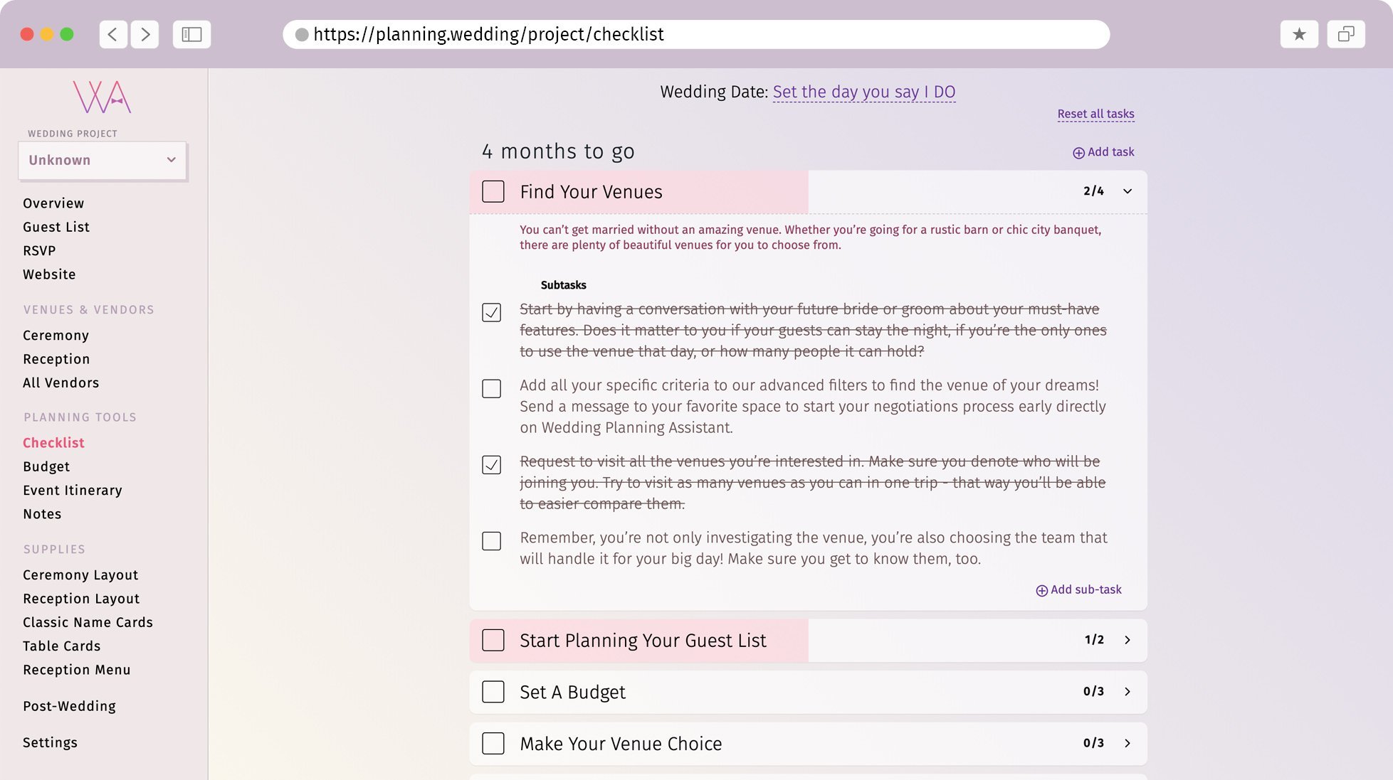 Illustration interface checklist mariage