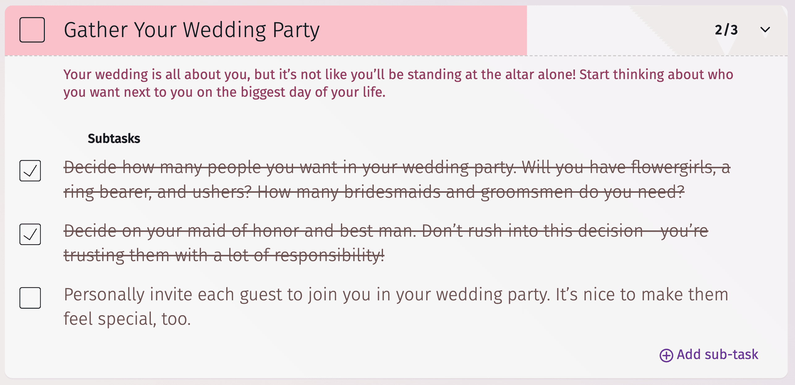 Ejemplo de lista de control para el día de la boda