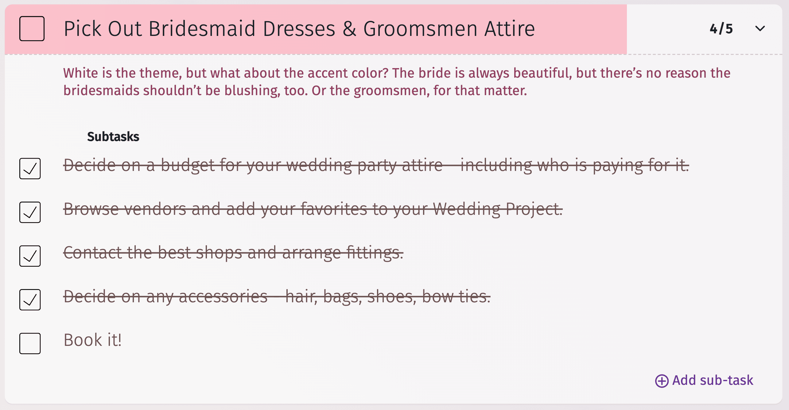 Example of wedding flowers checklist