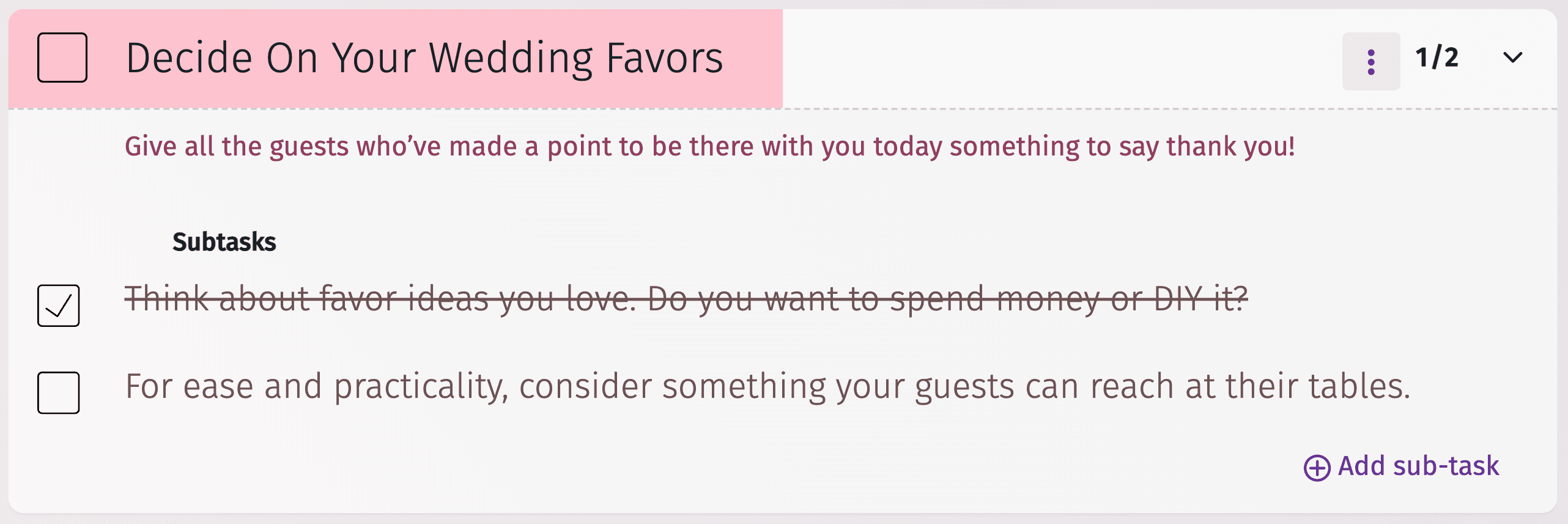 Interface of wedding flowers checklist