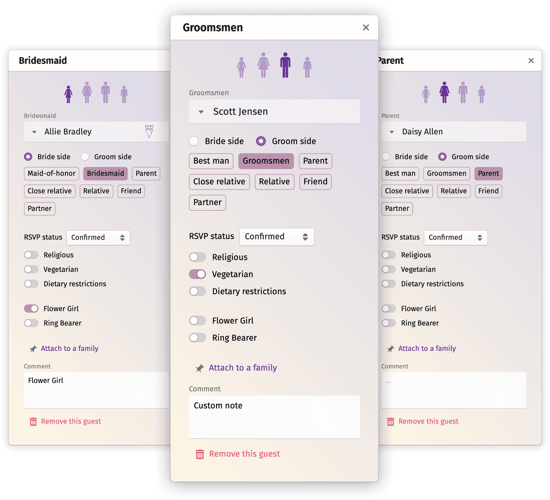 Capture d'écran des options des invités de l'interface