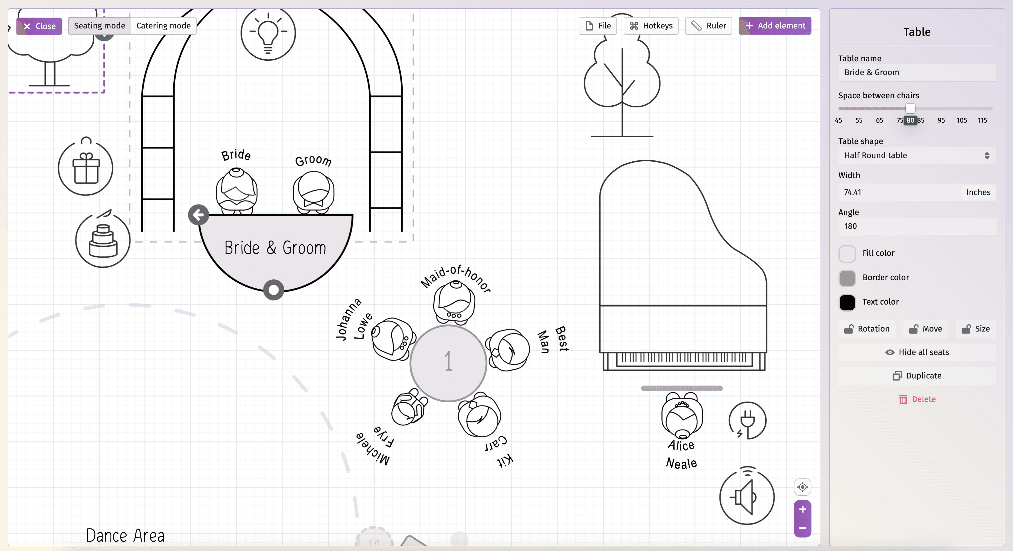 Illustration editor of seating chart