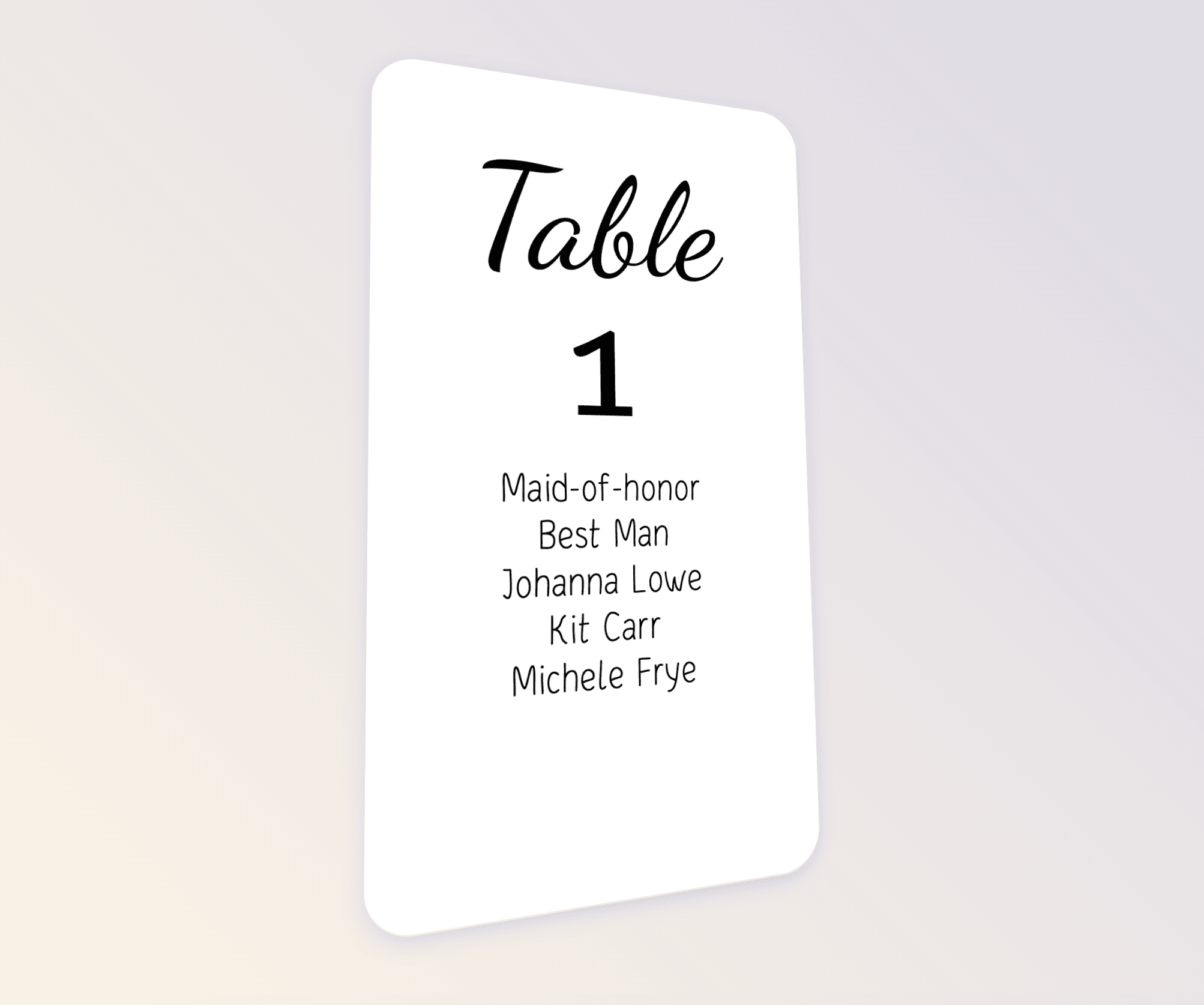 Example table seating cards